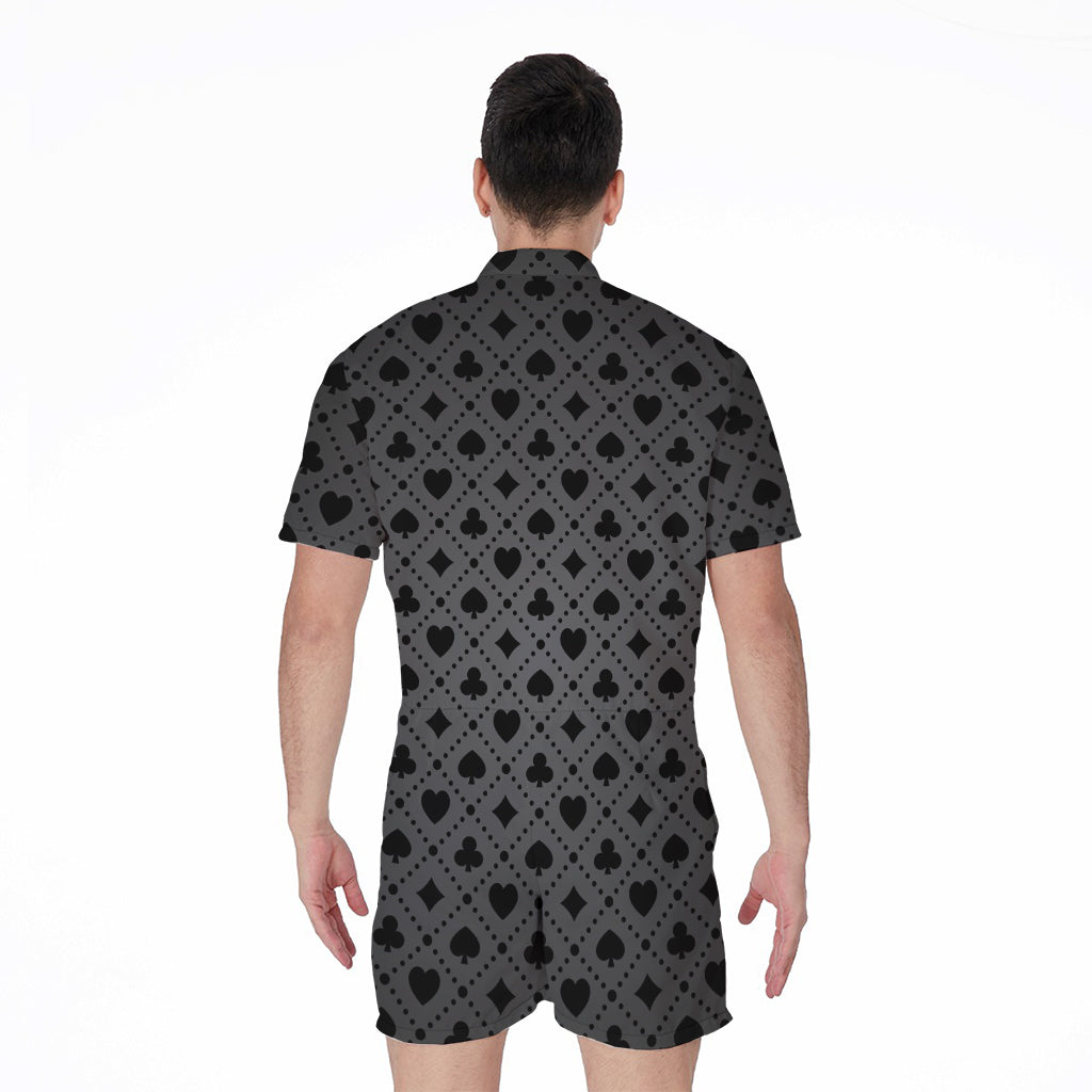 Black And Grey Playing Card Suits Print Men's Rompers
