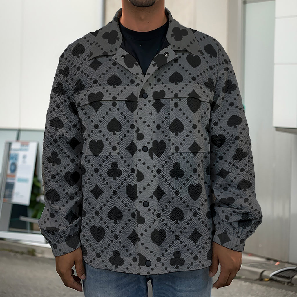 Black And Grey Playing Card Suits Print Men's Shirt Jacket