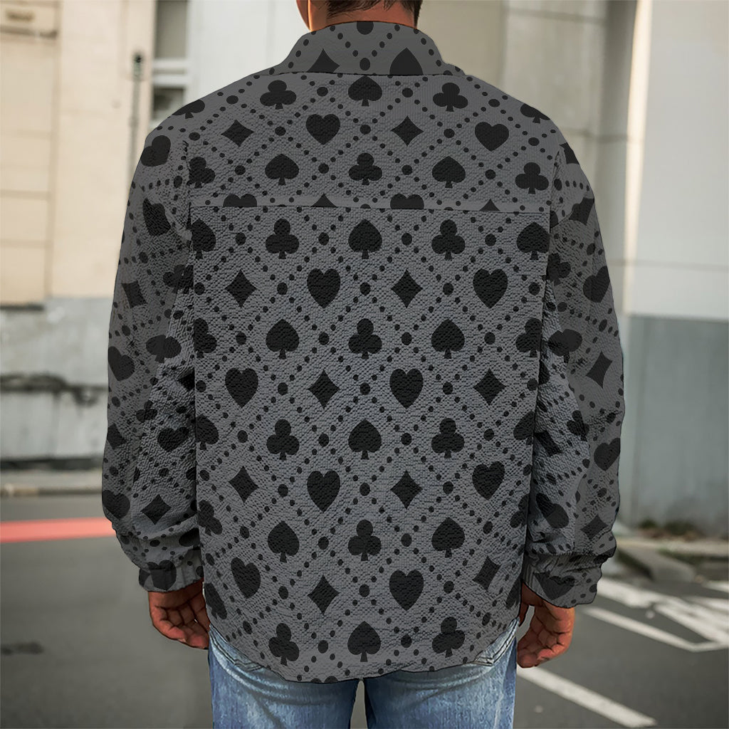 Black And Grey Playing Card Suits Print Men's Shirt Jacket