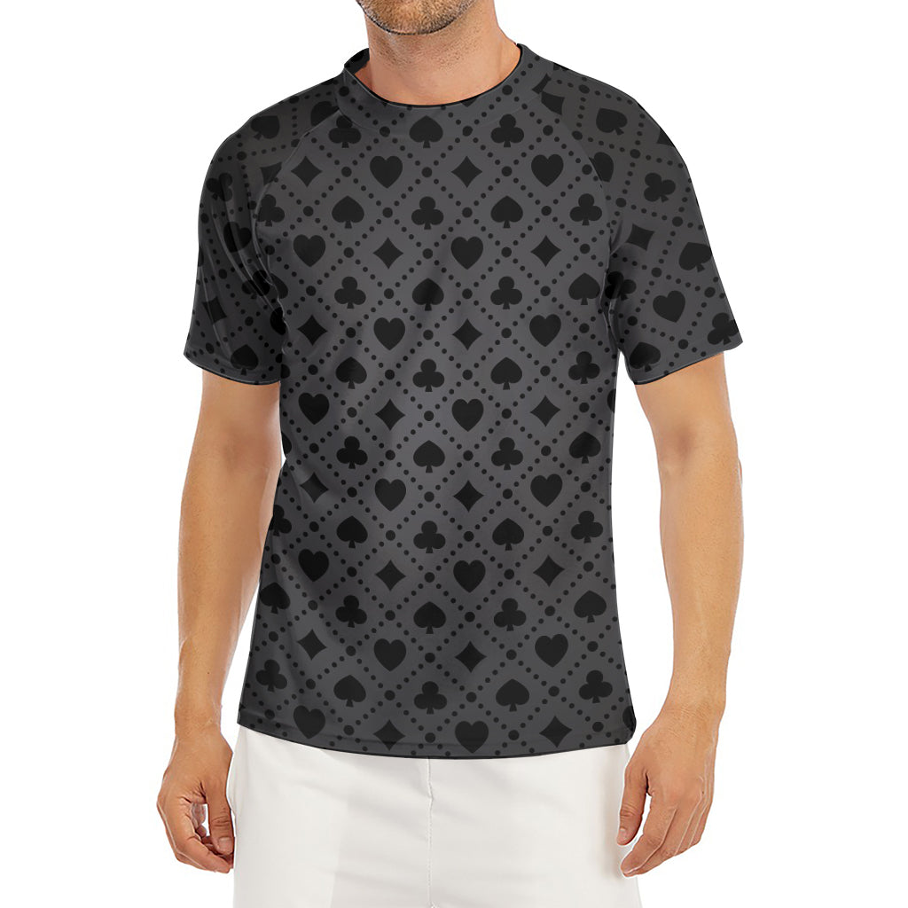 Black And Grey Playing Card Suits Print Men's Short Sleeve Rash Guard