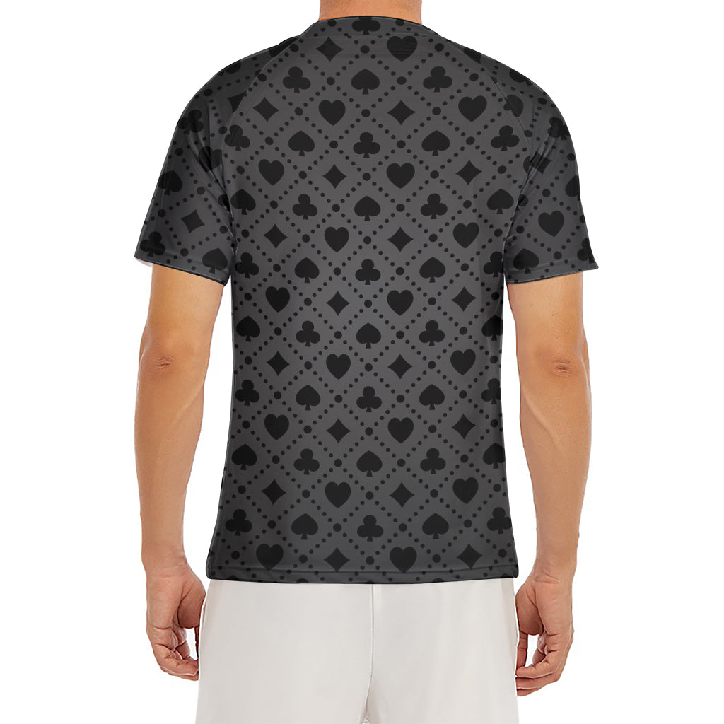 Black And Grey Playing Card Suits Print Men's Short Sleeve Rash Guard