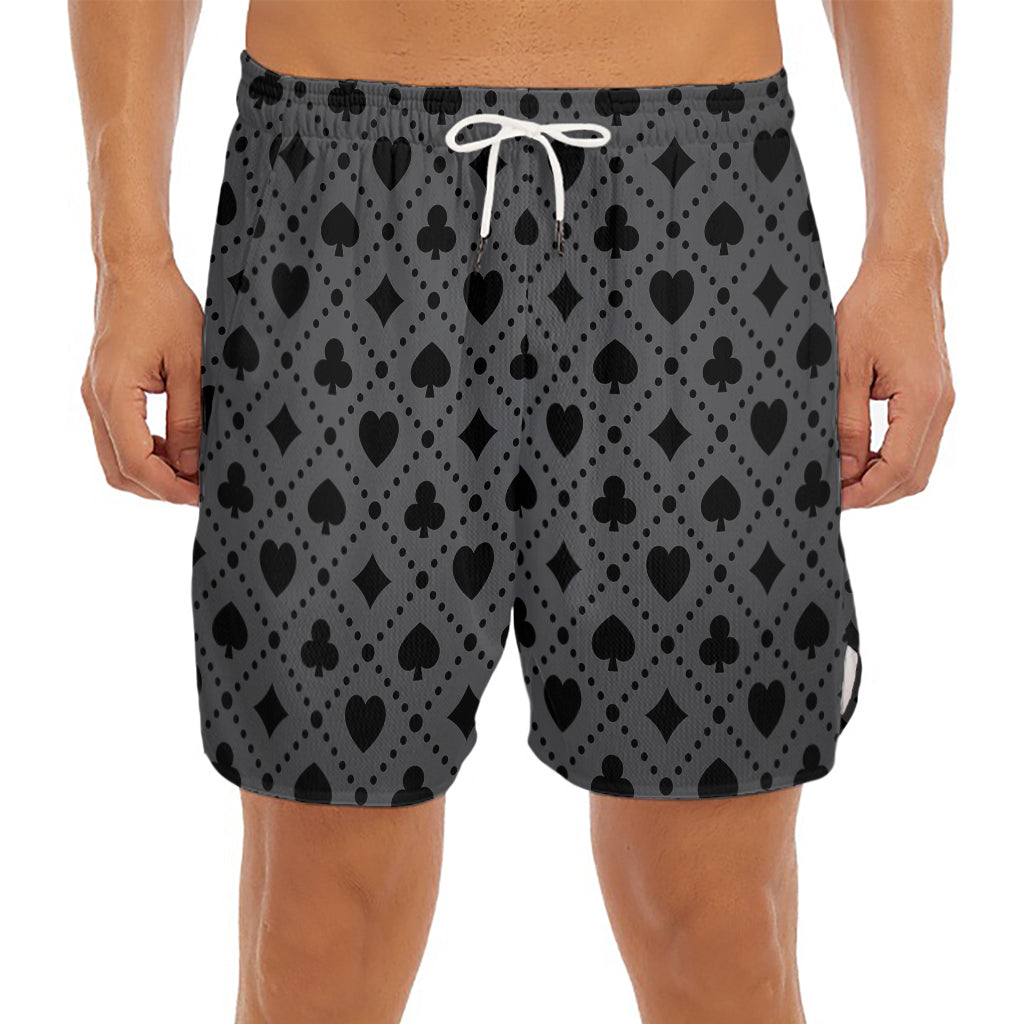 Black And Grey Playing Card Suits Print Men's Split Running Shorts