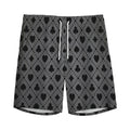 Black And Grey Playing Card Suits Print Men's Athletic Shorts