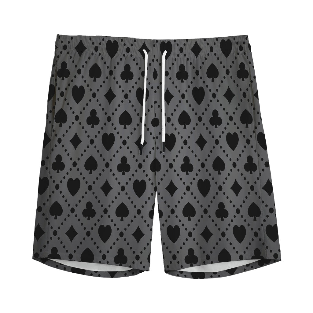 Black And Grey Playing Card Suits Print Men's Sports Shorts