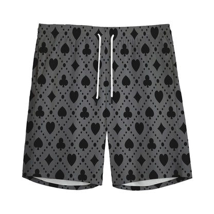 Black And Grey Playing Card Suits Print Men's Sports Shorts