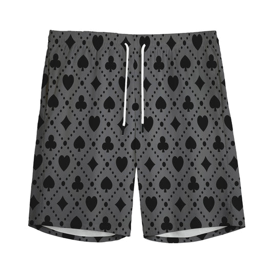Black And Grey Playing Card Suits Print Men's Sports Shorts