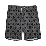 Black And Grey Playing Card Suits Print Men's Sports Shorts