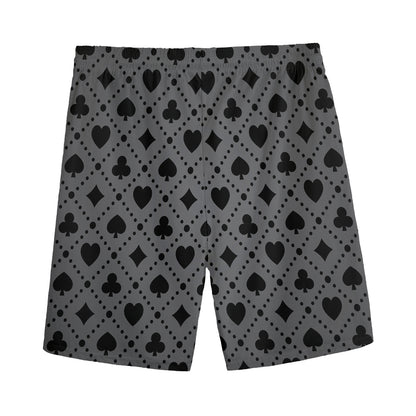 Black And Grey Playing Card Suits Print Men's Sports Shorts