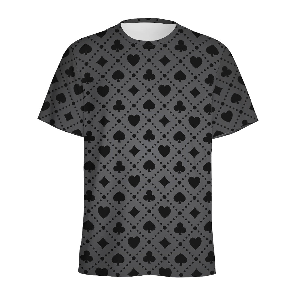 Black And Grey Playing Card Suits Print Men's Sports T-Shirt
