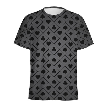 Black And Grey Playing Card Suits Print Men's Sports T-Shirt