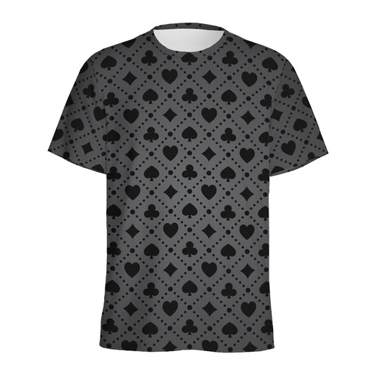 Black And Grey Playing Card Suits Print Men's Sports T-Shirt