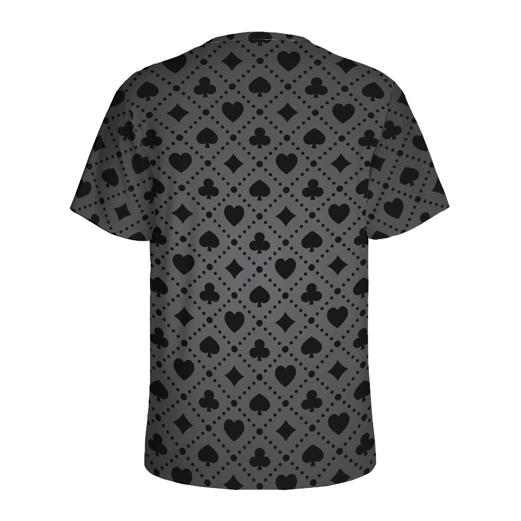 Black And Grey Playing Card Suits Print Men's Sports T-Shirt