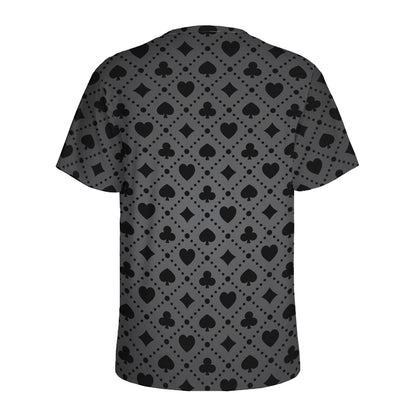 Black And Grey Playing Card Suits Print Men's Sports T-Shirt