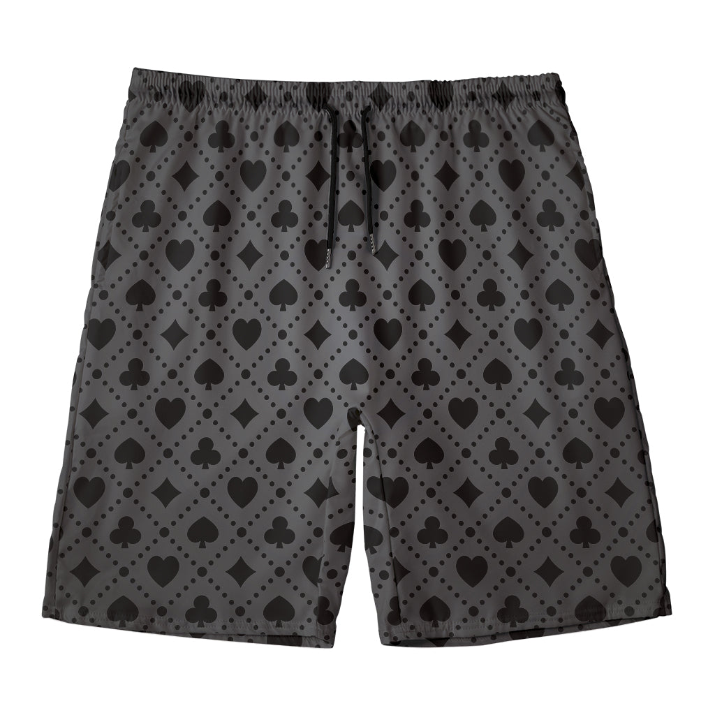 Black And Grey Playing Card Suits Print Men's Swim Trunks