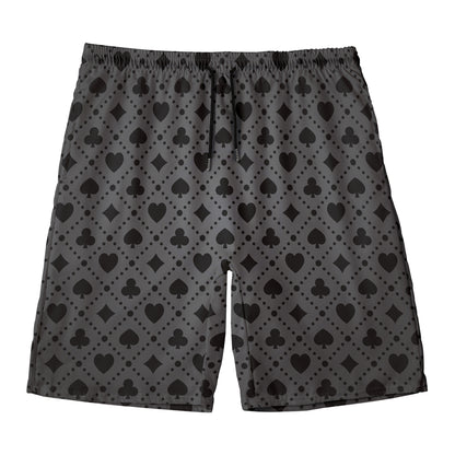 Black And Grey Playing Card Suits Print Men's Swim Trunks