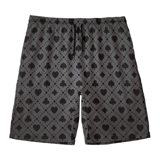 Black And Grey Playing Card Suits Print Men's Swim Trunks
