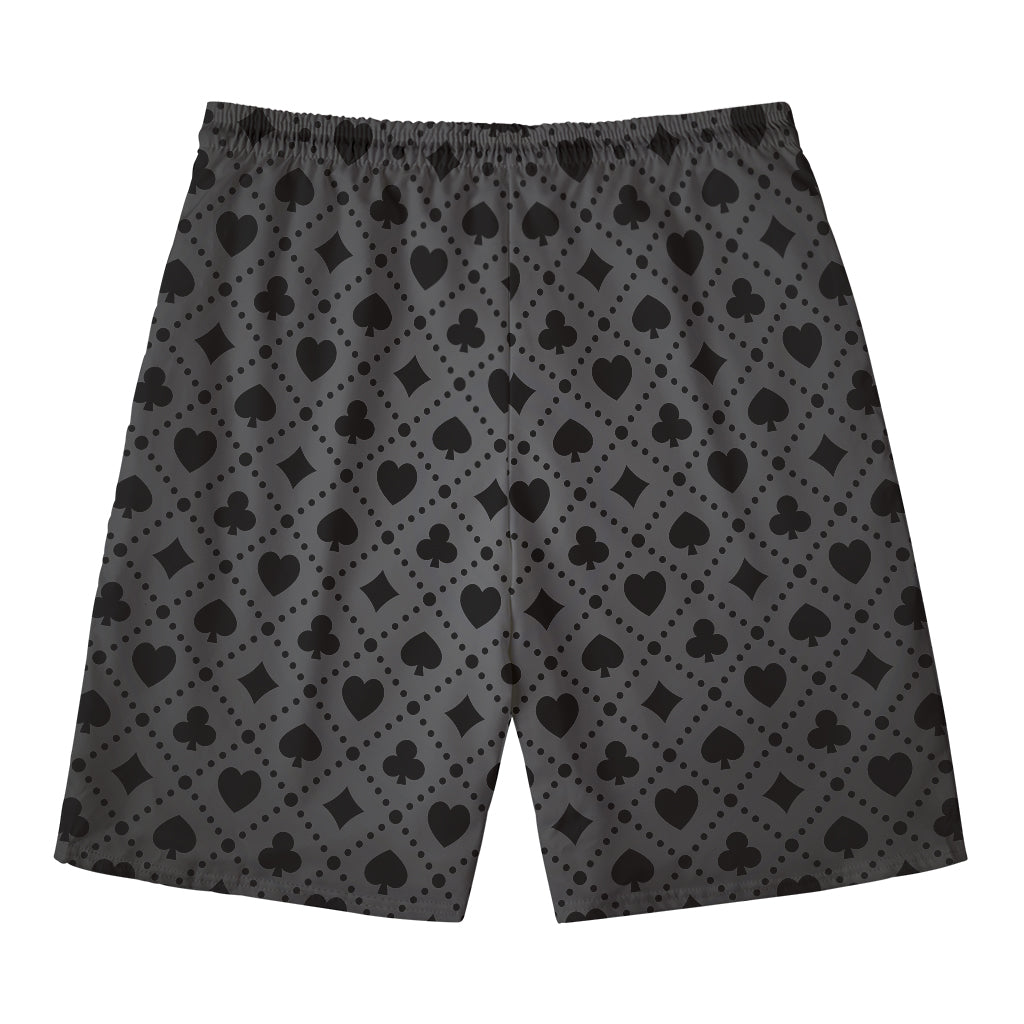 Black And Grey Playing Card Suits Print Men's Swim Trunks