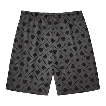 Black And Grey Playing Card Suits Print Men's Swim Trunks