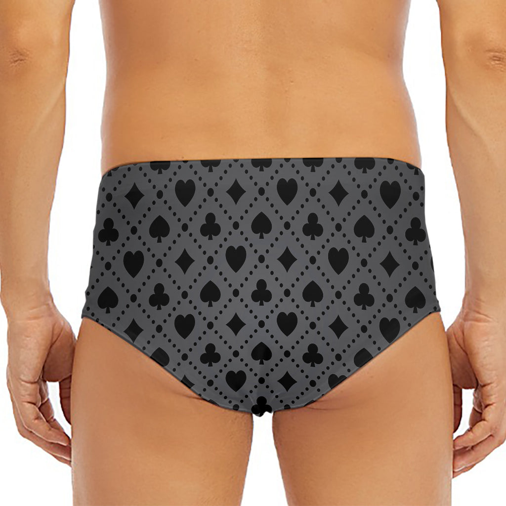 Black And Grey Playing Card Suits Print Men's Triangle Swim Briefs