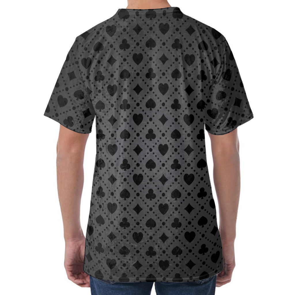 Black And Grey Playing Card Suits Print Men's Velvet T-Shirt