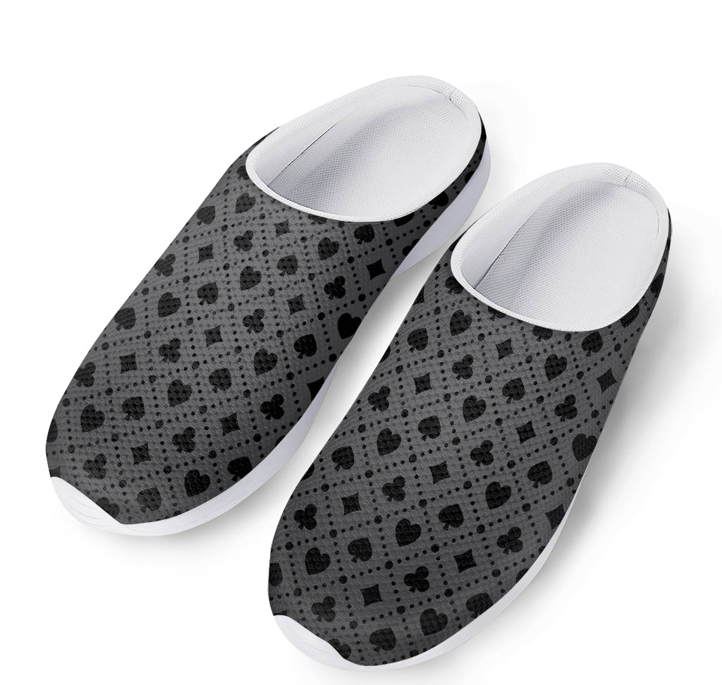 Black And Grey Playing Card Suits Print Mesh Casual Shoes