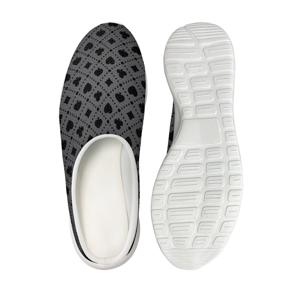 Black And Grey Playing Card Suits Print Mesh Casual Shoes