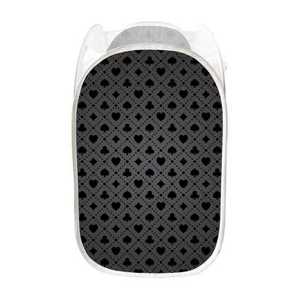 Black And Grey Playing Card Suits Print Mesh Laundry Hamper