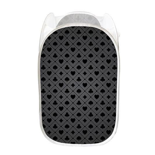 Black And Grey Playing Card Suits Print Mesh Laundry Hamper