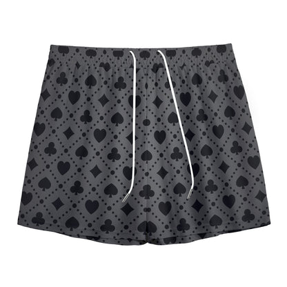 Black And Grey Playing Card Suits Print Mesh Shorts