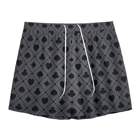 Black And Grey Playing Card Suits Print Mesh Shorts
