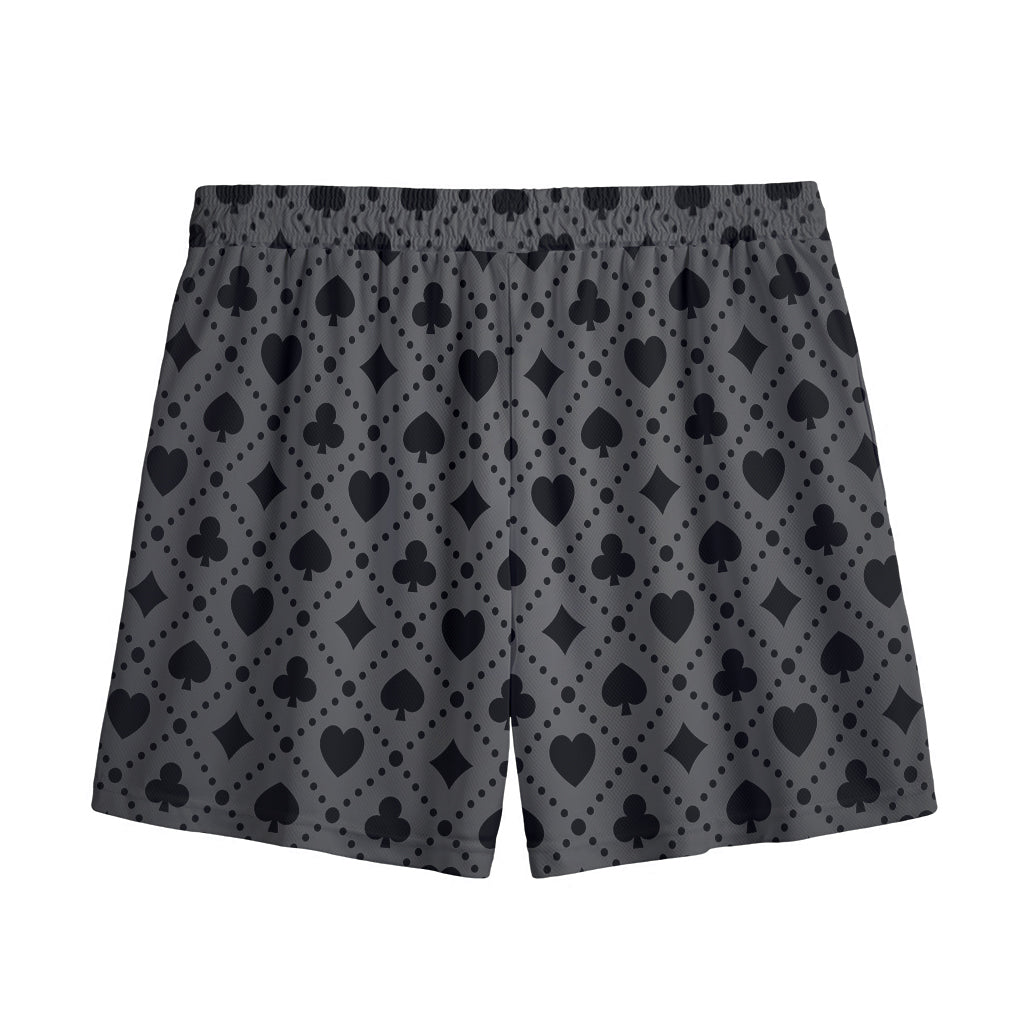 Black And Grey Playing Card Suits Print Mesh Shorts