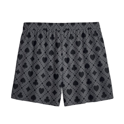 Black And Grey Playing Card Suits Print Mesh Shorts
