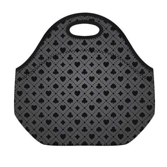 Black And Grey Playing Card Suits Print Neoprene Lunch Bag