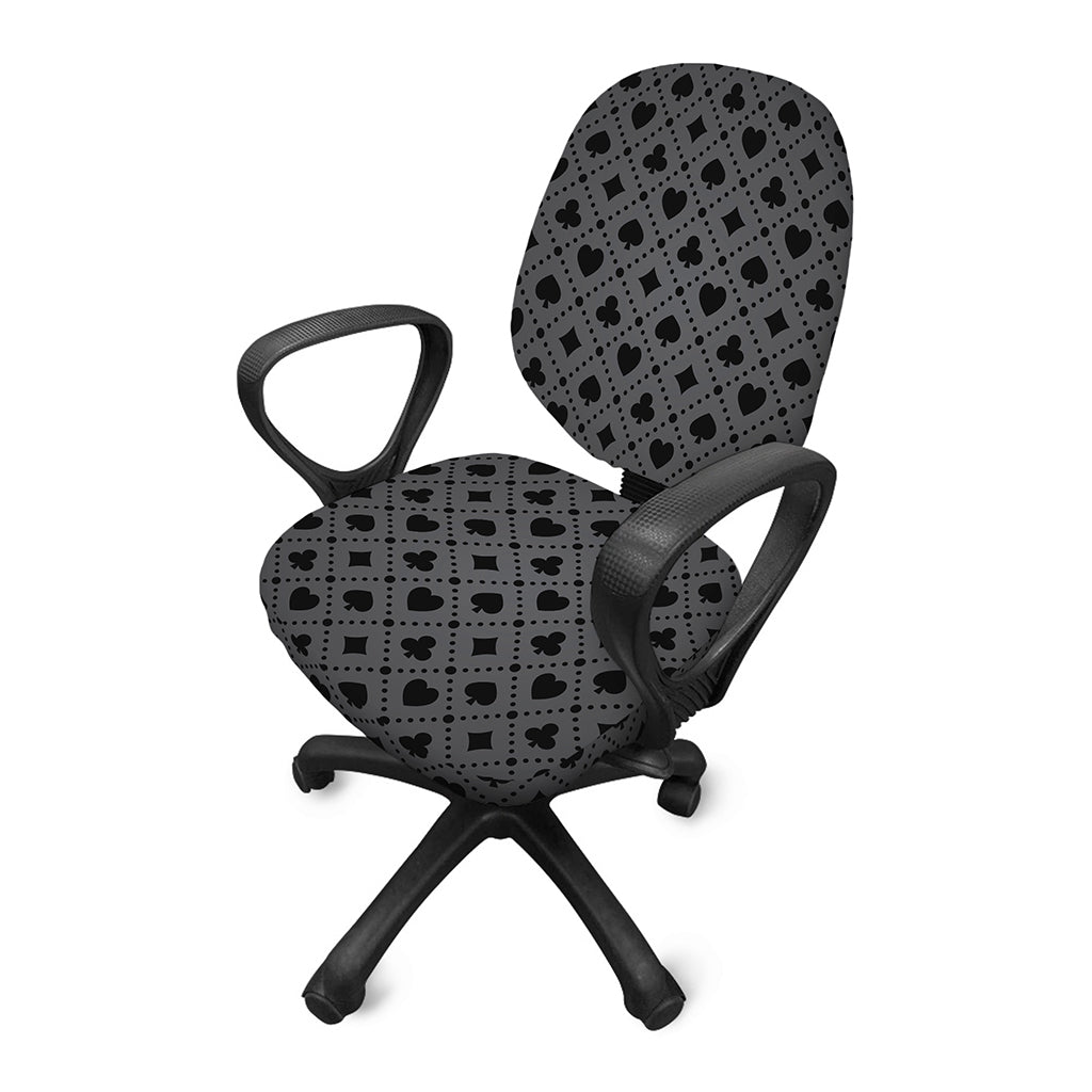Black And Grey Playing Card Suits Print Office Chair Cover