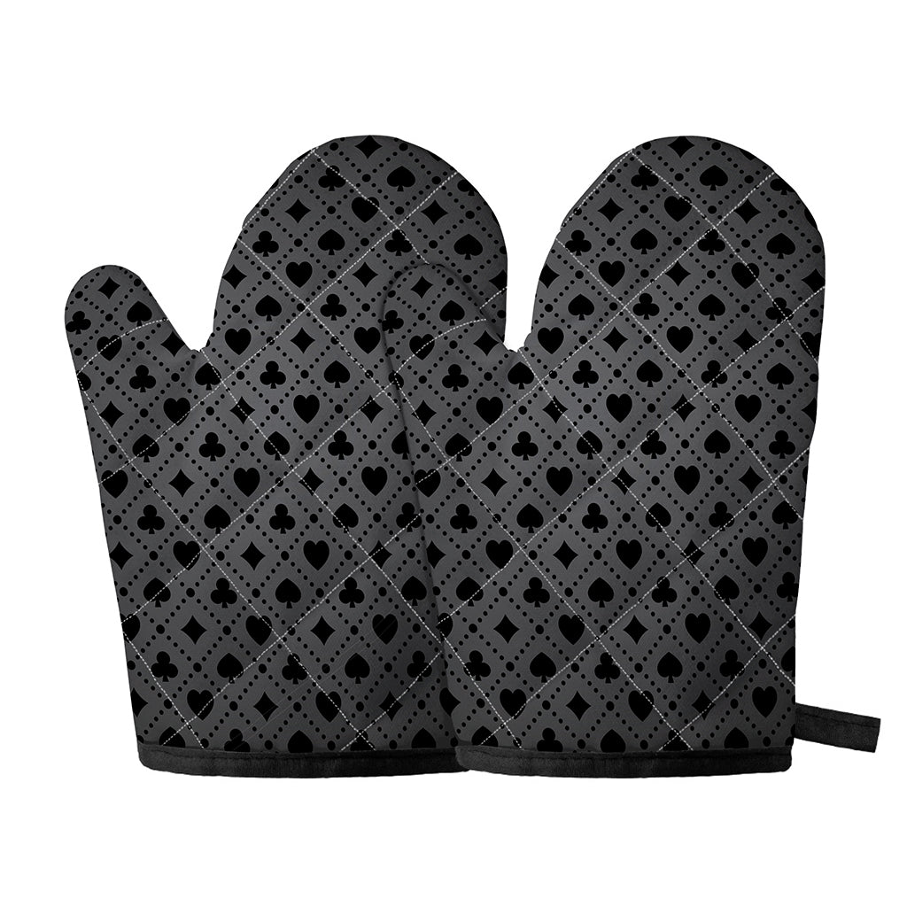 Black And Grey Playing Card Suits Print Oven Mitts