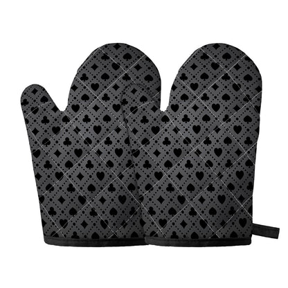 Black And Grey Playing Card Suits Print Oven Mitts