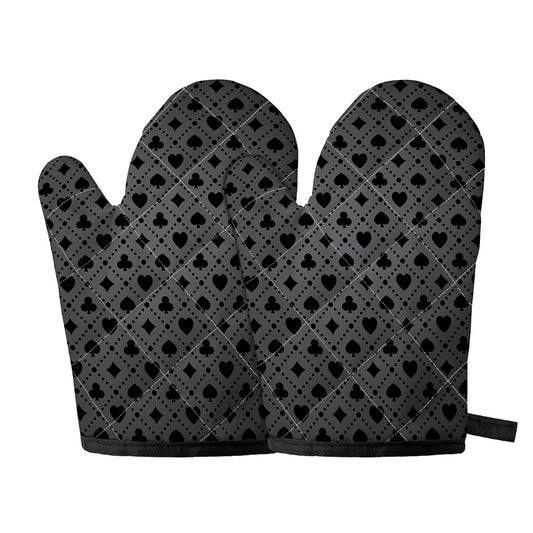Black And Grey Playing Card Suits Print Oven Mitts