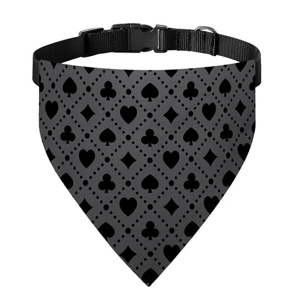 Black And Grey Playing Card Suits Print Over The Collar Dog Bandana