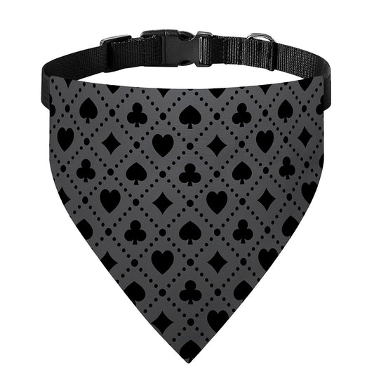 Black And Grey Playing Card Suits Print Over The Collar Dog Bandana