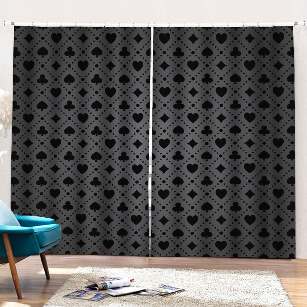 Black And Grey Playing Card Suits Print Pencil Pleat Curtains