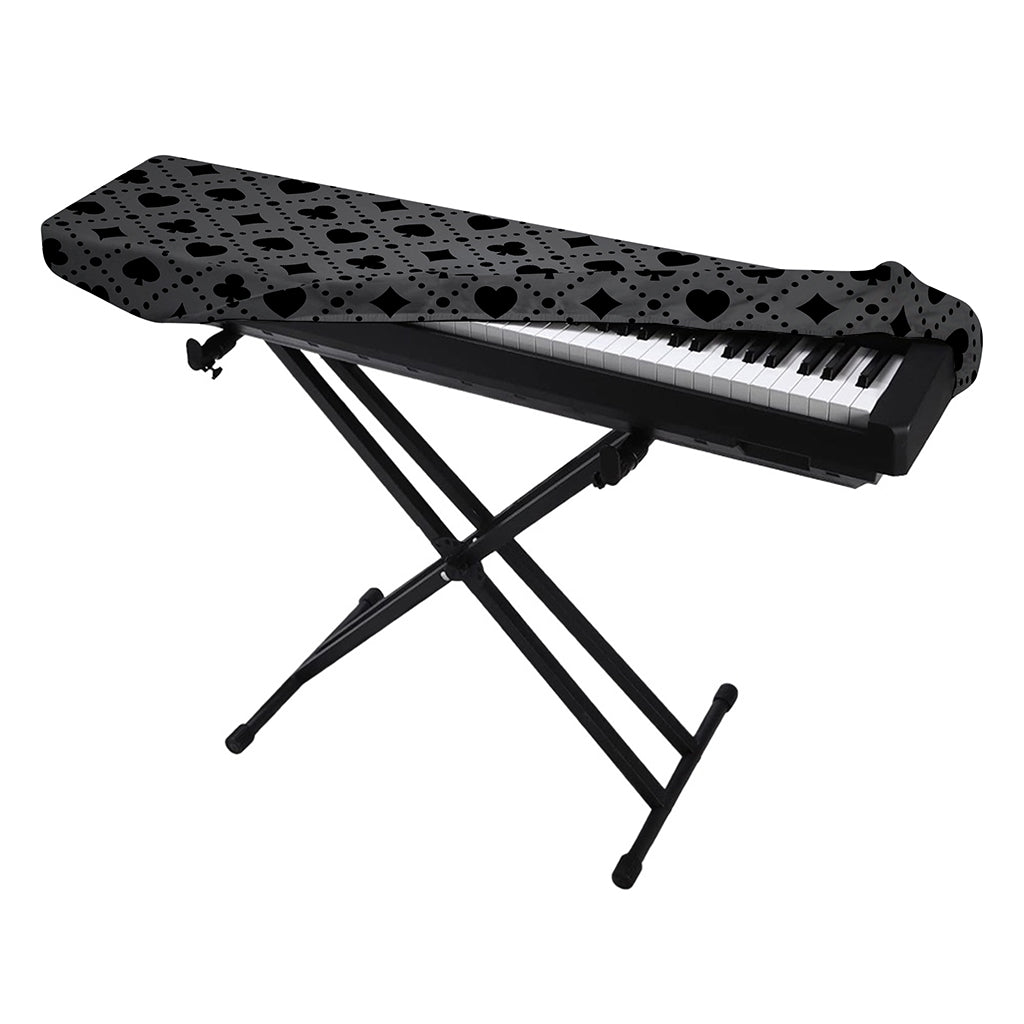 Black And Grey Playing Card Suits Print Piano Keyboard Cover
