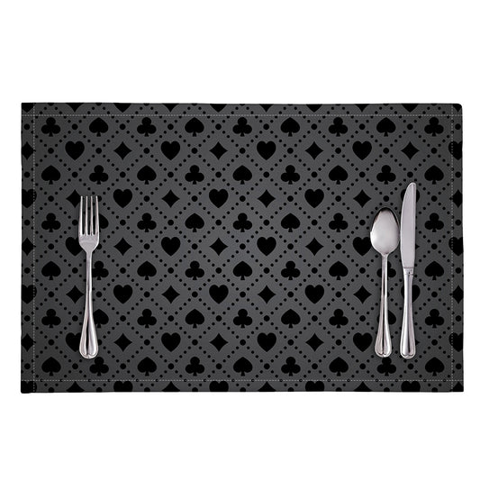 Black And Grey Playing Card Suits Print Placemat