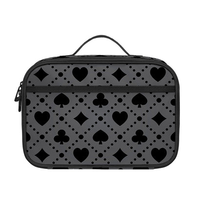 Black And Grey Playing Card Suits Print Portable Lunch Bag