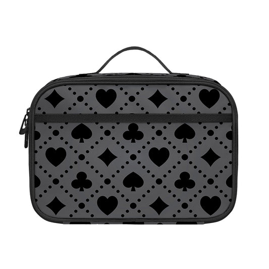 Black And Grey Playing Card Suits Print Portable Lunch Bag