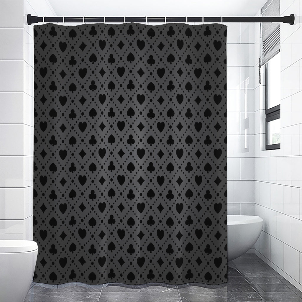 Black And Grey Playing Card Suits Print Premium Shower Curtain