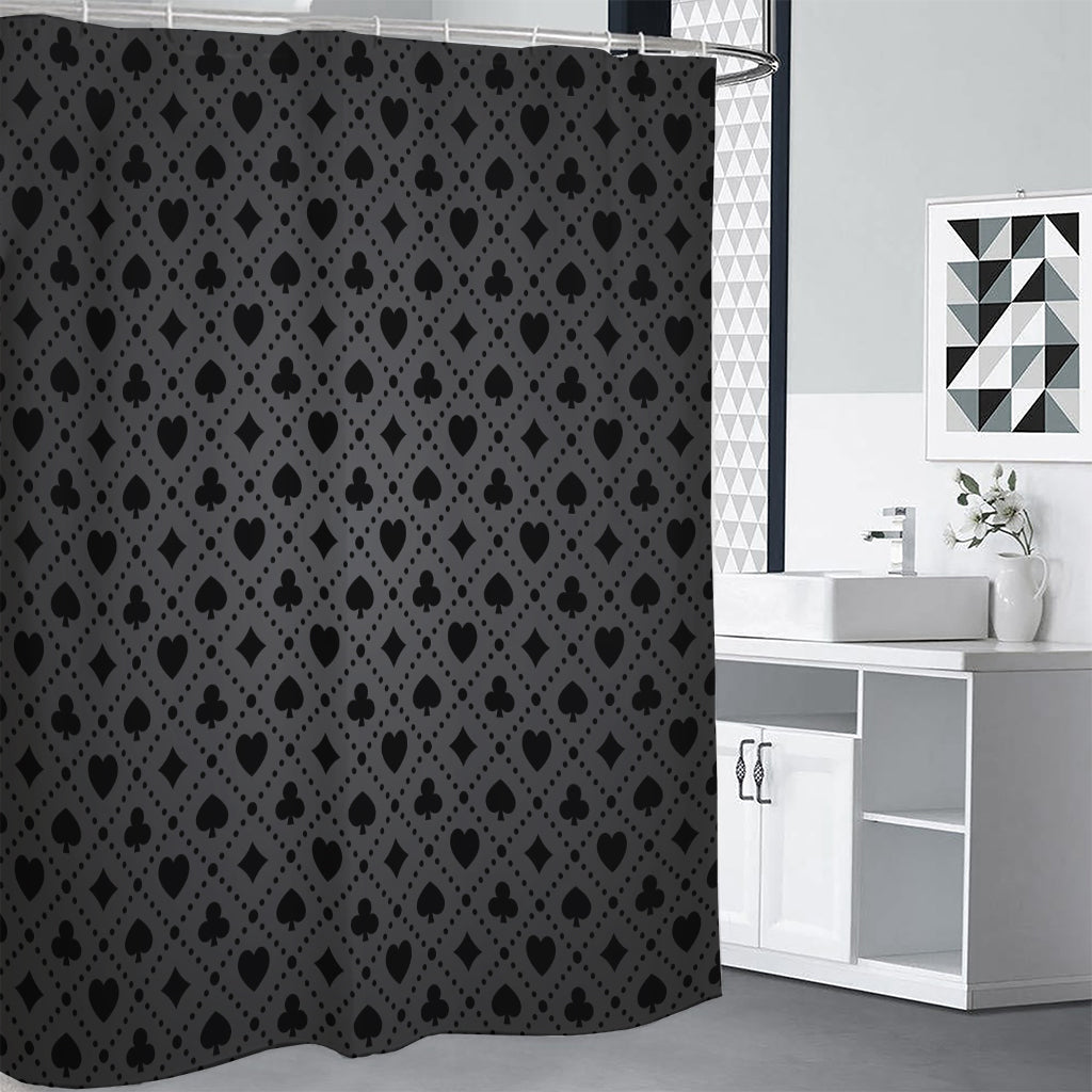 Black And Grey Playing Card Suits Print Premium Shower Curtain