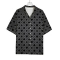Black And Grey Playing Card Suits Print Rayon Hawaiian Shirt