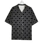 Black And Grey Playing Card Suits Print Rayon Hawaiian Shirt