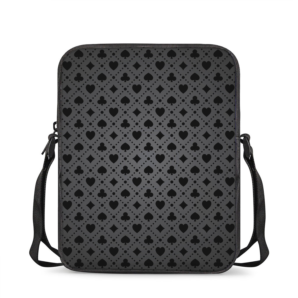 Black And Grey Playing Card Suits Print Rectangular Crossbody Bag