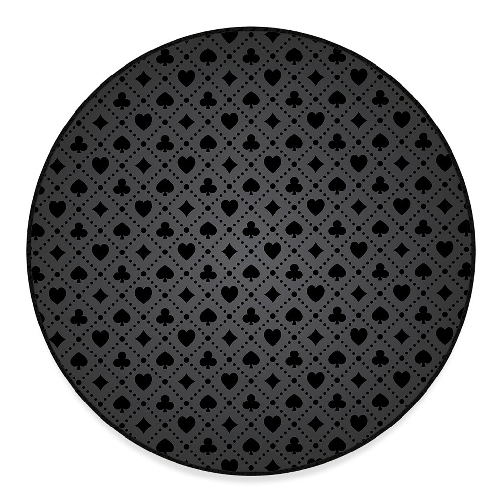 Black And Grey Playing Card Suits Print Round Floor Mat